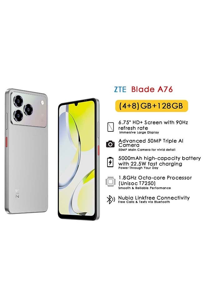 ZTE Blade A76 Dual SIM Polar Gray 4+8GB RAM 128GB 4G - Middle East Version & Riversong Audio Air X55+ EA78 True Wireless Earbuds – White, 300mAh Battery, Touch Control, In-Ear Detection, Wireless Charging with Protective Case Bundle - Image 2